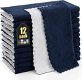 Homaxy 12 Pack Kitchen Cloths Dish Towels (10" x 10", Navy Blue & White), Super Soft and Absorbent Dish Cloths, Coral Velvet Microfiber Cleaning Cloth, Nonstick Oil Fast Dry Dishcloths