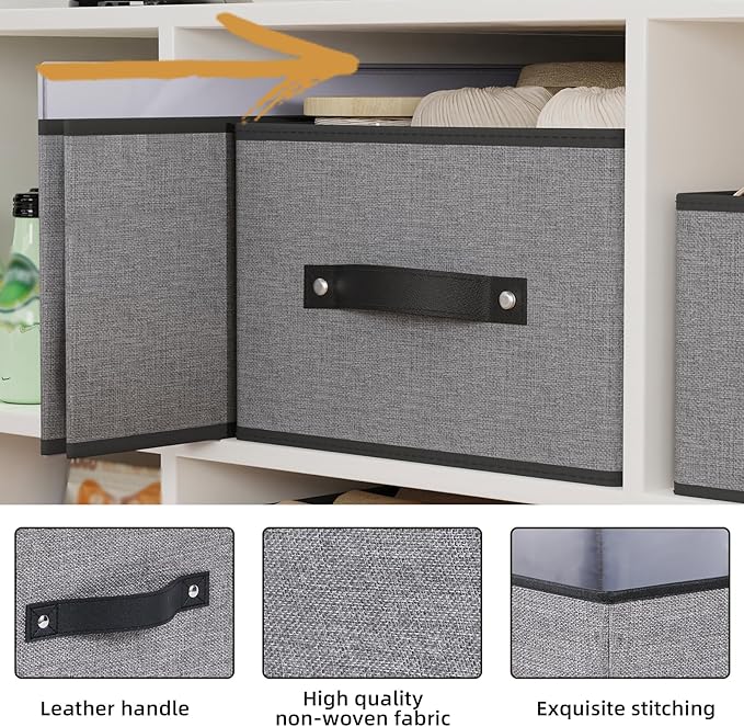 Clothing Storage Bins, 16.1 × 9.8 × 6.5 Inch Storage Cubes with Handles, Foldable Closet Organizers, Gray, Large, 6-Pack