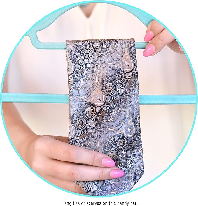 Velvet Hangers, Non-Slip Ultra Slim Space Saving Hanger, with notches, tie bar, and Swivel Hooks, 30 Pack, with Bonus 20 Matching Velvet Finger Clips. Blue (Aqua)