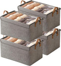 AARAINBOW Closet Clothes Organizer Bins 4 Pc, Fabric Box Storage Shelf Bins Stackable, Foldable Closet Shelf Storage Container with Lid, Fabric Storage Bin with Steel Frame, 23L (4 Gray with Lid)