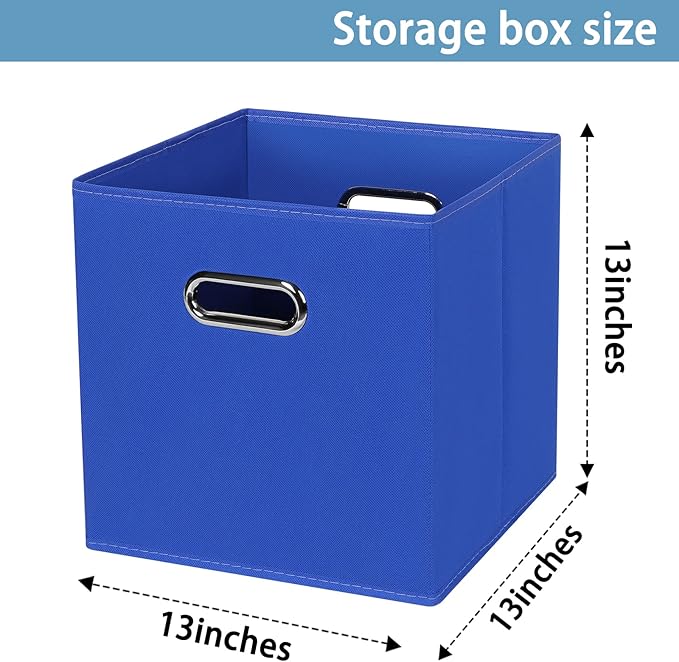 Black Fabric Cubby Storage Bins,13x13x13 Inches ,Cube Organizer Bin Foldable Storage Boxes with Dual Handles Fabric Organizer Box and collapsible Storage basket,Set of 3 ,Dark Blue
