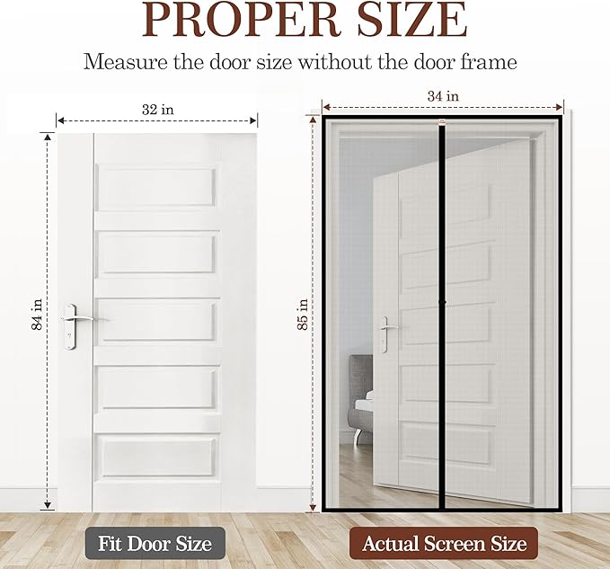 Yotache Magnetic Screen Door Fits Door Size 32 x 84, Screen Size 34" x 85" Reinforced Fiberglass Net Curtain with Magnets