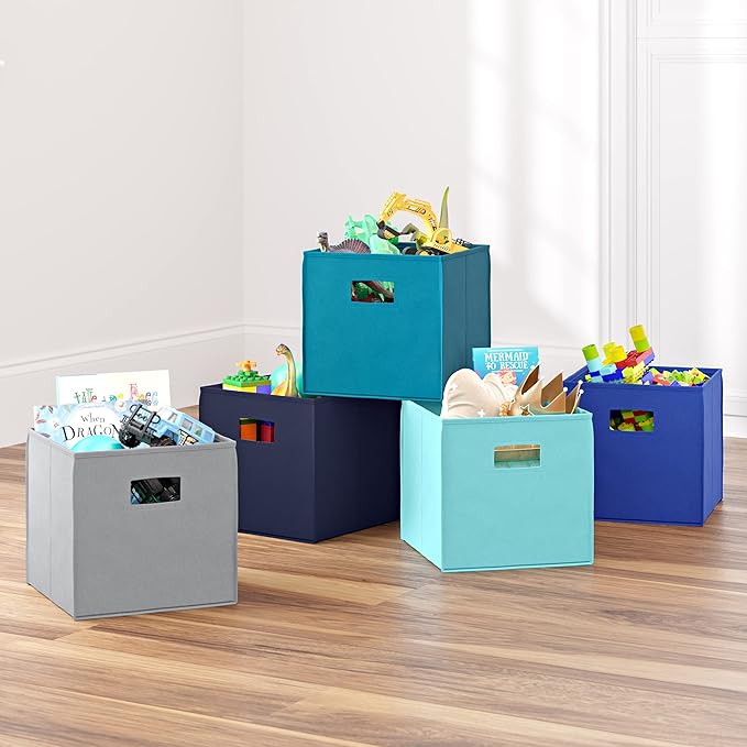 RiverRidge Folding Storage Bins with Handles Aqua Cube Storage Organizer for Closet, Bedroom & Playroom - Closet Organizers and Storage Set of 2