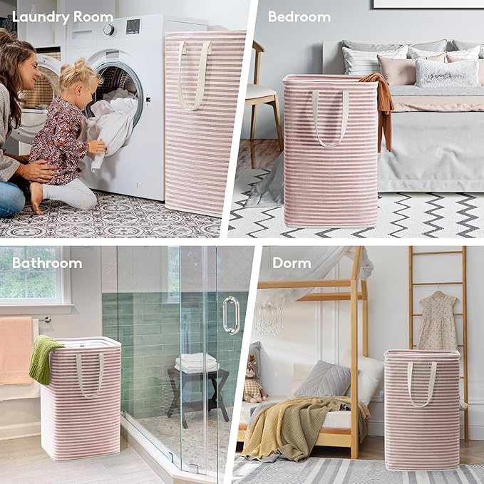 Lifewit 2 Pack Laundry Hamper Large Collapsible Laundry Baskets, Freestanding Waterproof Clothes Hamper with Easy Carry Handles in Laundry Room Bedroom Bathroom College Dorm, Pink, 2 x 80L