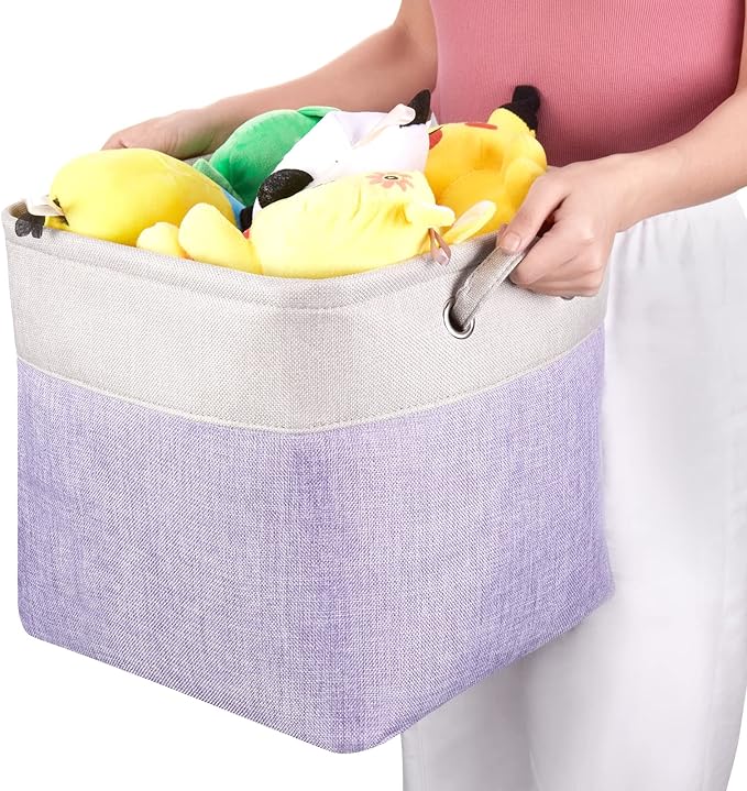 Fabric Cube Storage Bins Foldable Storage Boxes Light Purple and Silver Khaki Patchwork Storage Baskets Cubes Storage Bins with Handle Cube Inserts Storage 13x13x13 cube organizer bin Pack of 3