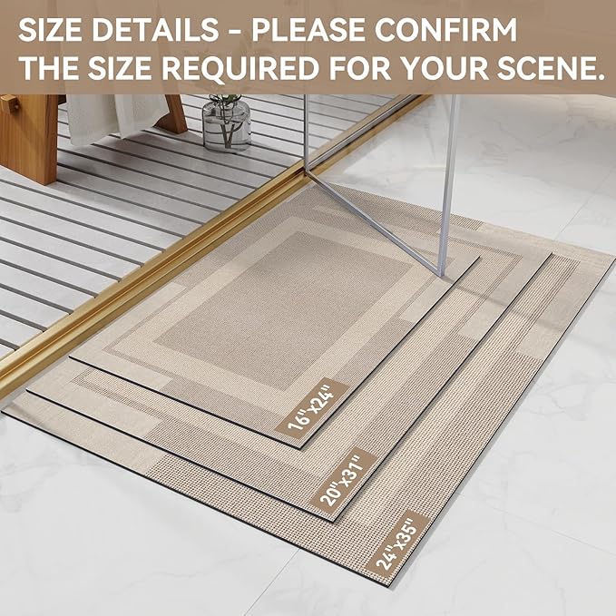 YDKGL Non Slip Bath Mat, Rubber Backing Ultra Thin Bathroom Rugs Fit Under Door Quick Dry Super Absorbent Washable Bath Rug Shower Mat for Bathroom Floor Bathtub Shower Sink, Easy Care Beige 24"x 35"