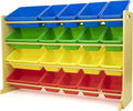 Humble Crew Extra-Large Toy Organizer with 20 Plastic Bins – Primary/Natural Storage Rack with 4-Tier Shelves, Anti-Tip Safety, for Kids’ Rooms, Playrooms, Nurseries & Classrooms