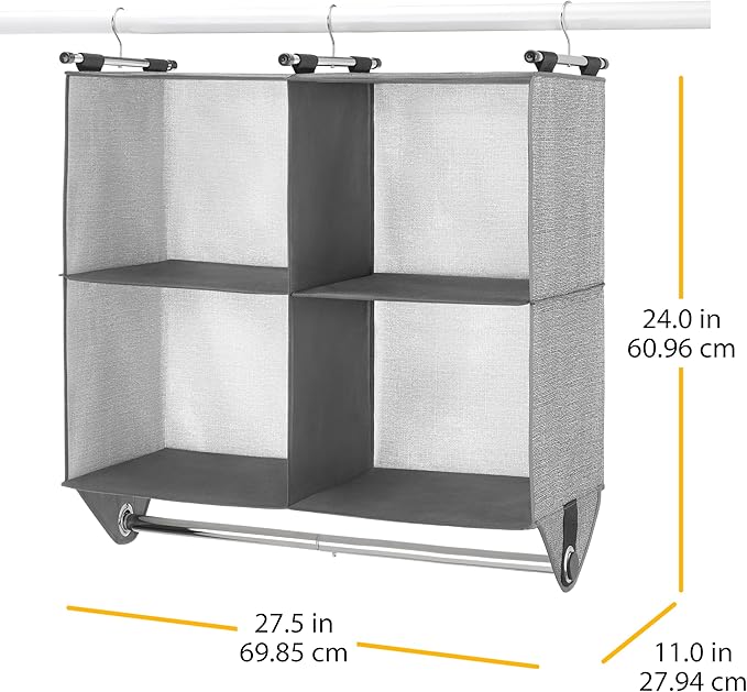 Whitmor 4 Section Fabric Closet Organizer Shelving with Built in Chrome Garment Rod (Pack of 4)