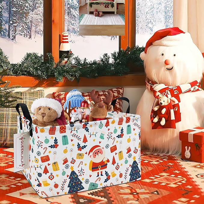 QUEENLALA Rectangular Laundry Hamper/Foldable Nursery Laundry Basket for Organizing/Storage Bin Baskets/Children Toy Office Bedroom/Toy Bin Closet Shelf Baskets（Rec-Father Christmas）