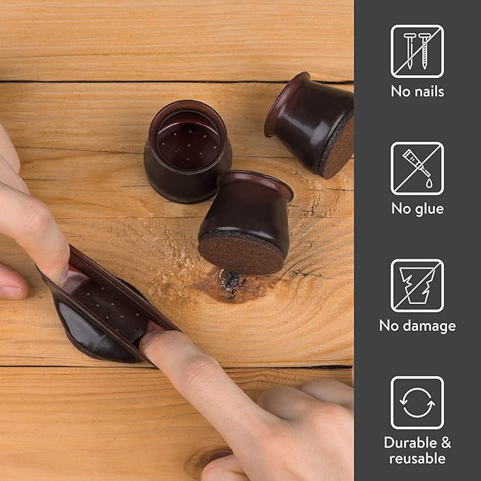 Aneaseit Chair Leg Floor Protectors - 16 pcs Dark Walnut - Felt Bottom Silicone Pads for Hardwood Floors & Furniture Feet - Rubber Caps for Chairs - Small
