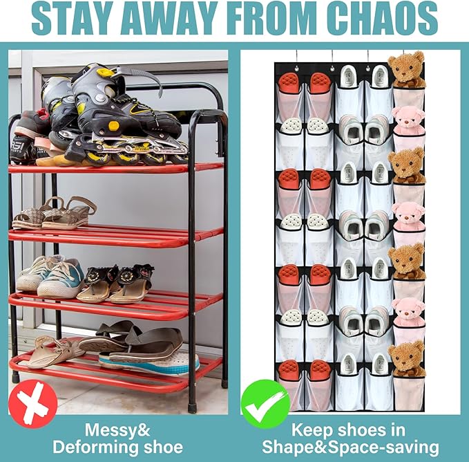 Windyun 2 Pcs 70 Large over The Door Shoe Organizer Hanging Shoe Rack for Closet Holder Black Mesh Pockets Back to School Behind Door Hanger Storage Nonslip for Home Room School Dorm, Each 35 Pockets