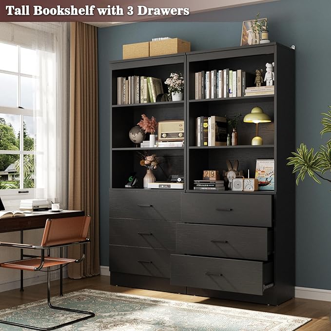 Aheaplus 47.2" Closet Drawers System, 3.94FT Wood Closet Organizer System with 6 Drawers, Modular Small Walk-in Closets Storage Unit, Set of 2, Black (47.2" L x 13.8" W x 71" H)