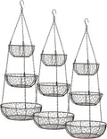 RSVP International Hanging Storage Collection 3-Tier Baskets, Bronze Chicken Wire (Pack of 3)