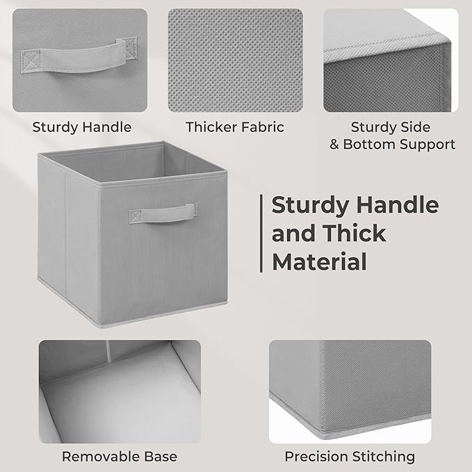 Easi 11 inch Cube Storage Bins, 4 Storage Cube Organizer, Collapsible Fabric storage cubes with Handles, Closet Storage Basket For Organization, Shelf Basket For Shelves Clothes Books, Gray