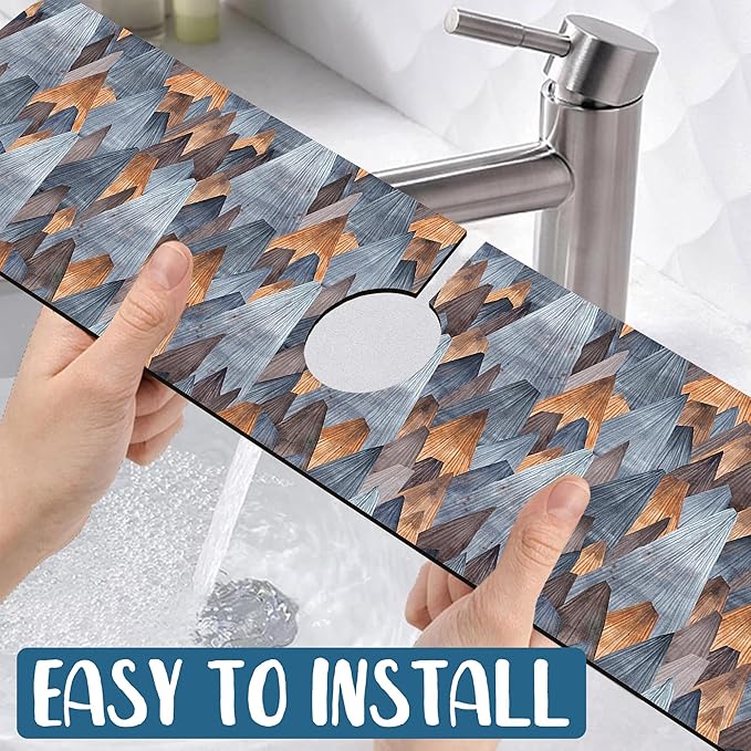 Abstract Mountain Sink Splash Guard Faucet Mat Mountain Landscape Super Absorbent Fast Drying Mat Sink Gadgets-Splash Guard Behind Faucet Drip Catcher for Kitchen Bathroom, 23.5"x5.5"