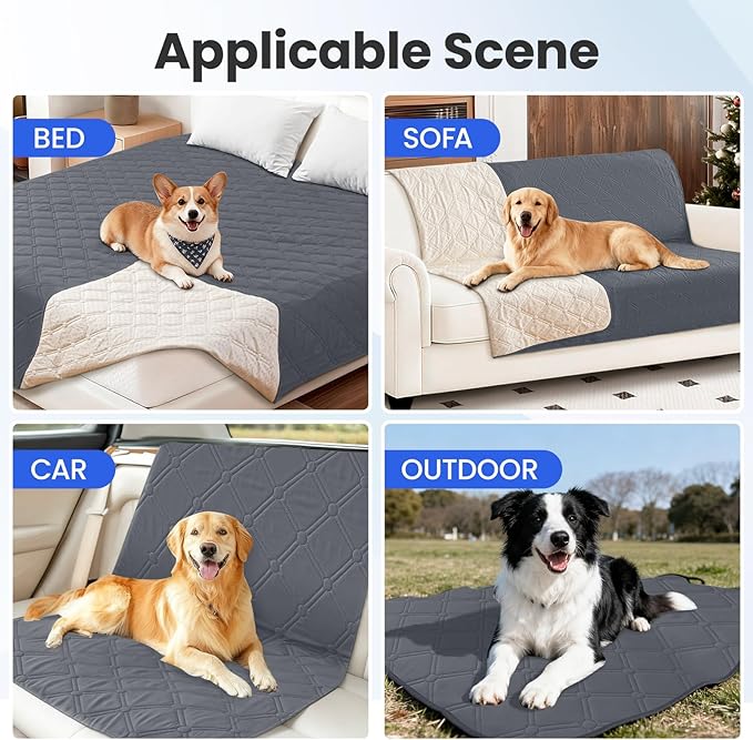 Waterproof Dog Blanket, Non-Slip Soft Pet Bed Cover, Couch Cover for Dogs Washable, Protects Sofa, Furniture, Crate, Car, Tear Resistant Leakproof Pet Blanket (40x50 Inch, Dark Grey)