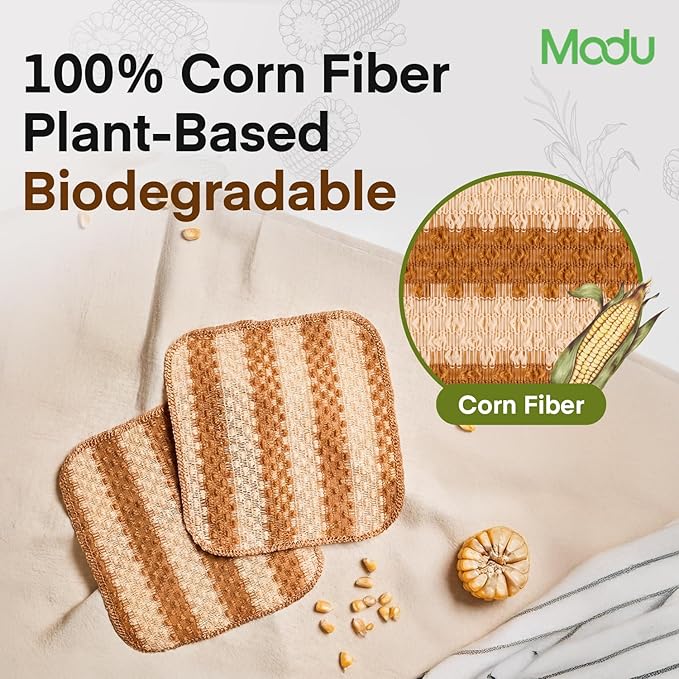 Modu 10 Pcs EcoCorn Dish Sponges Scrubbers – 100% Corn Fiber, Biodegradable Dishwashing Scrub Pads for Multipurpose Household Cleaning, Odor-Free, Plastic-Free Kitchen Mesh Net (Heavy Duty 10 Count)