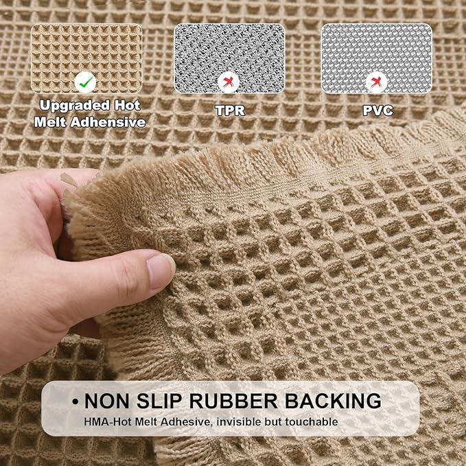 JIUZHEN Waffle Bath Mat Super Absorbent Bath Mat Non Slip Boho Bath Rugs for Bathroom Floor Machine Washable Quick Drying Bathroom Rugs with Tassels, 20" x 32", Loop-Brown