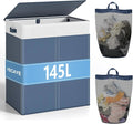 YECAYE 145L Double Laundry Hamper with Lid for Home, Dual Compartments hamper with Removable Bags, 2 Section Foldable Cloths Basket with lid, Double Cloths Basket with Color-Block Design