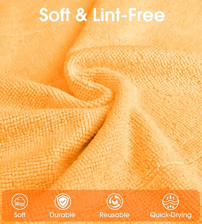 CHAUNCEY HOME Microfiber Cleaning Cloth Roll–100 Pack, Tear Away Microfiber Towels, Reusable, Washable, Scratch-Free, Kitchen Towels for Car, Home, Kitchen, Glass, Dishes(Tangerine Yellow)