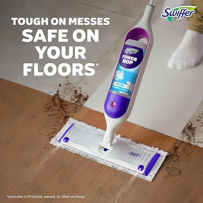 Swiffer PowerMop Multi-Surface Mop Kit for Floor Cleaning, Includes PowerMop, 2 Mopping Pad Refills, 1 Cleaning Solution with Fresh Scent and 2 Batteries