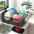 Godboat Dish Drying Rack, Dish Rack with Auto-Drain & Mat, Dish Drainers for Kitchen Counter, Glass Organizer for 4 Cups, 3 Slots Utensil Holder,Gifts for Women Mothers Day, Kitchen Gadgets & Decor