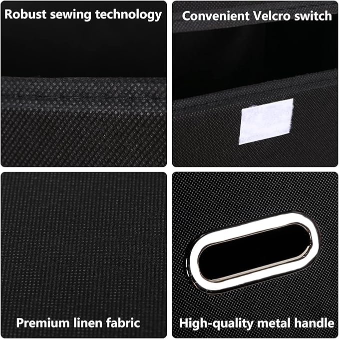 Fabric Foldable Collapsible Storage Cube Bin Organizer Basket with Lid, Handles, Removable Divider for Home, Closet (Black, 3Pcs)
