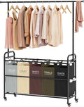 Tajsoon Laundry Sorter Cart with Hanging Rack, 5 Section Laundry Hamper, 246L (65 Gal.) Laundry Basket with Wheels, Removable Hamper Organizer for Dirty Clothes Bathroom Cloakroom, 5 Colors