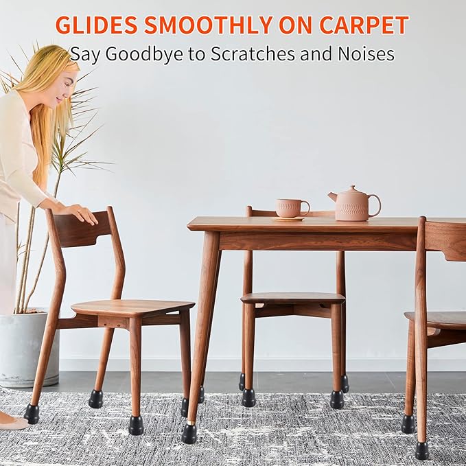 Ezprotekt Chair Sliders for Carpet, 24 Pcs Round Chair Glides for Carpet, Carpet Furniture Sliders Pads, Stool Leg Protectors Caps, Carpet Furniture Glides Quickly Black (S Fit: 0.55" - 0.75")