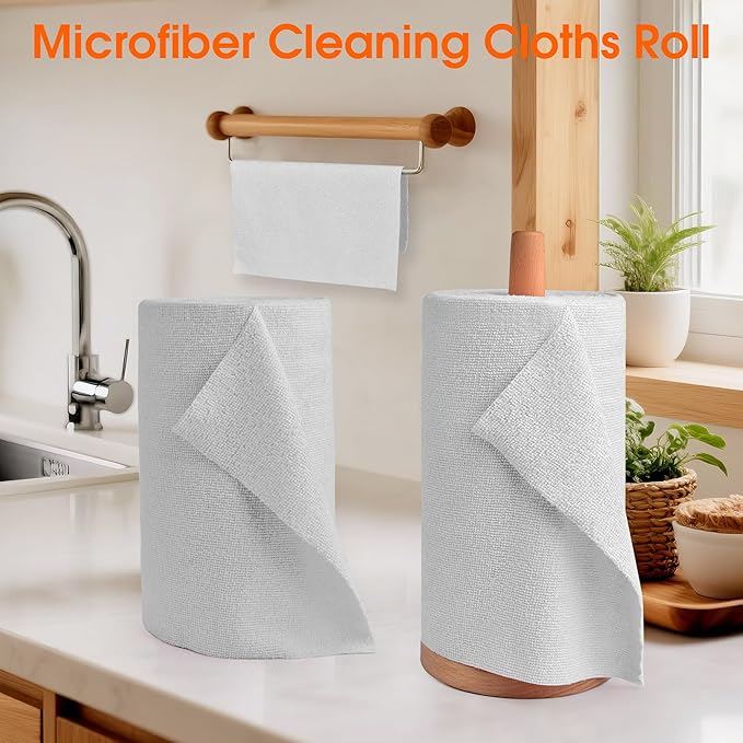 CHAUNCEY HOME Microfiber Cleaning Cloth Roll - 100 Pack Tear Away Microfiber Paper Towels, Reusable, Washable, Scratch-Free, Kitchen Towels for Car, Home, Kitchen, Glass, Dishes (Light Grey)