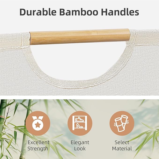 STORAGE MANIAC 3-Pack Large Laundry Hamper, 80L (21.1 Gal) Collapsible Laundry Basket with Bamboo Handles, Freestanding Waterproof Clothes Hamper for Laundry Room, Bedroom, Dorm, Towels, Toys, Beige