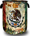 Mexican Flag Laundry Basket Retro Mexican Cactus Foldable Funny Laundry Hamper Oxford Cloth Colorful Tote Bag Clothe Toy Storage Bucket 18.9" x 16.5"For Bathroom/Laundry Storage/Bedroom
