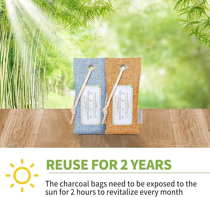 CLEVAST Activated Bamboo Charcoal Odor Absorber - 6 x 60g Air Purifying Bags, Natural Bamboo Charcoal Fresh Odor Moisture Eliminator, Deodorizer for Home, Closet, Shoe, Car Air freshener