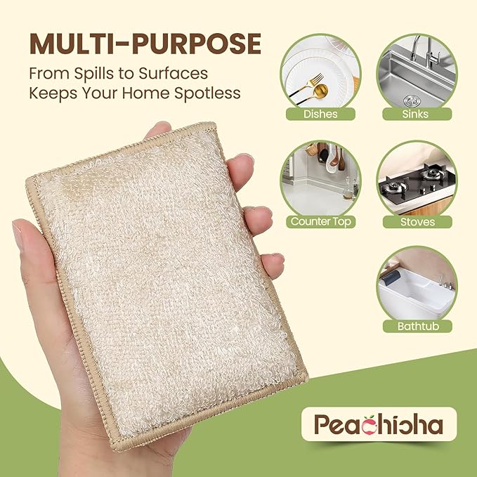 Bamboo Sponges for Dish Washing Reusable Dish Sponge Multi Use Kitchen Sponges Non-Scratch Microfiber Pad for Dishes Pots and Pans, Pack of 10
