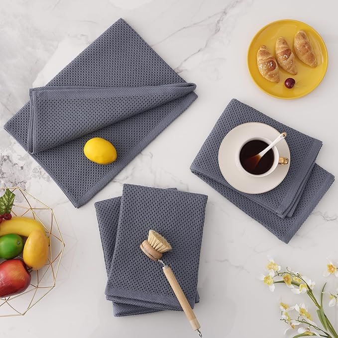 Homaxy 100% Cotton Waffle Weave Kitchen Dish Towels, Ultra Soft Absorbent Quick Drying Cleaning Towel, 20x28 Inches, 12-Pack, Dark Grey