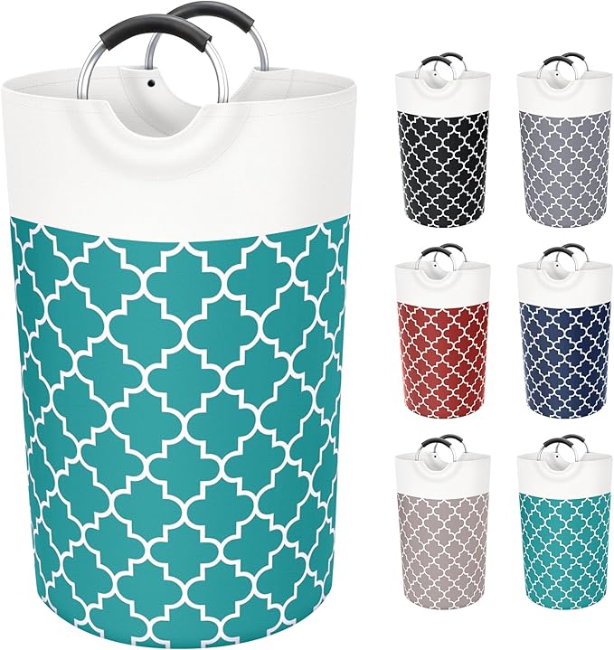 Large Laundry Basket Laundry Hamper Bag Washing Bin Clothes Bag Collapsible Tall with Handles Waterproof Travel Bathroom College Essentials Storage for College Dorm, Family (Green) 82L