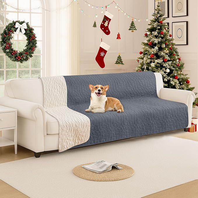 Waterproof Dog Bed Cover Pet Blanket, Soft Couch Cover for Dogs Washable, Non-Slip Dog Blanket Protect Furniture Couch Sofa Car for Puppy Large Dogs Cat (82x102 Inch, Dark Grey)