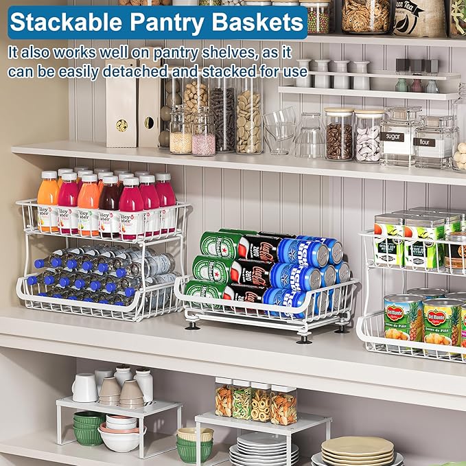 3-Tier Rolling Pantry Floor Organizer and Storage Cart with Wheels, Stackable Wire Pantry Baskets for Pantry Shelves, Kitchen Storage Rack and Fruit Basket Stand for Fruit Snack Onion Potato