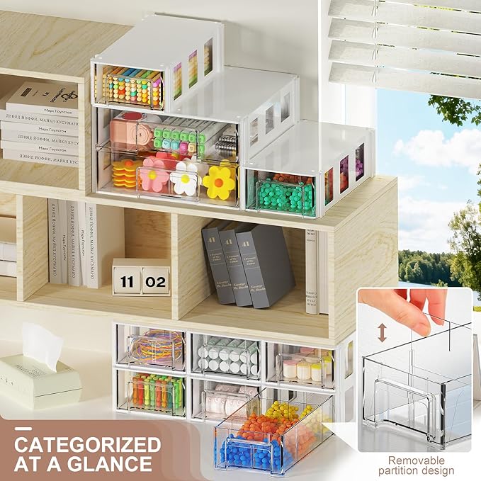 Makeup Organizer, Desk Organizer & Jewelry Organizer with 10 Drawers - Modular Desktop Storage drawers for craft, Office, Medicine - Desk Organizers and Accessories with Interchangeable Units