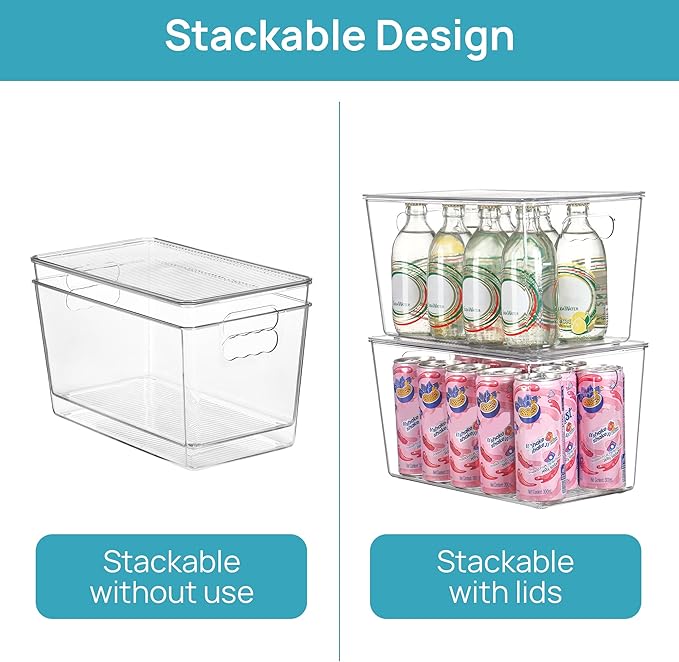 Vtopmart 10 Pack Clear Stackable Storage Bins with Lids,XLarge Plastic Containers with Handle for Pantry Organizer and Storage,Perfect for Kitchen,Fridge,Cabinet, Closet,Bathroom Organization