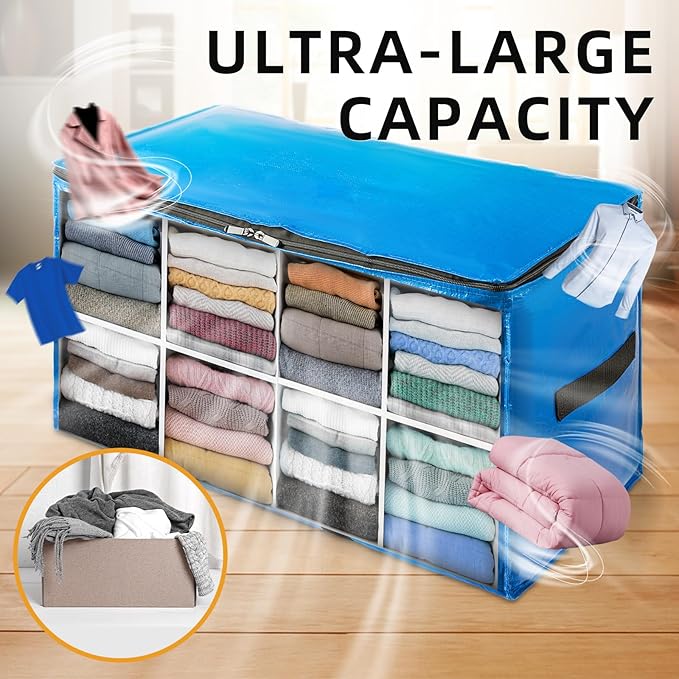 TAILI Extra Large Moving Bags, 8 Pack Blue Heavy Duty Totes for Storage with Visible Window, Wrap Around Handles, Storage Bags for Space Saving, Alternative to Moving Boxes