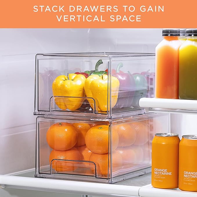 Sorbus Plastic Storage Bins Stackable Clear Pantry Organizer Box Bin for Organizing Kitchen Fridge, Food, Snack Pantry, Fruit, Vegetables, Bathroom, Wide & Narrow Deep (4 Pack)
