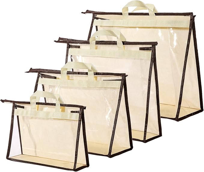 CINPIUK 4 Pack Handbag Dust Bags Clear Purse Storage Organizer for Closet, Zipper Hanging Storage Bag for Handbags