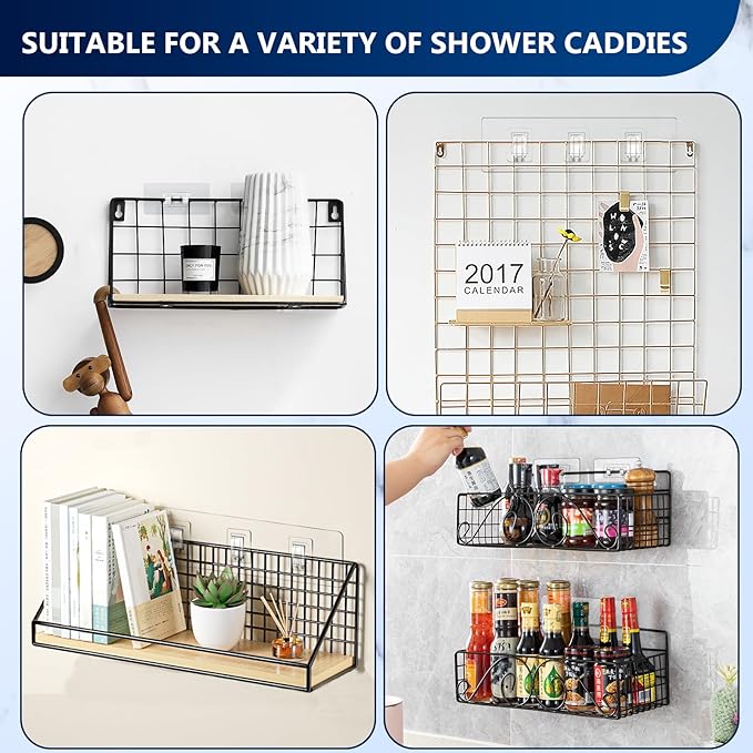 HOREAKHJ Shower Caddy Adhesive Replacement Hooks, Strong Waterproof Strips, No Drilling for Bathroom Shelves, Kitchen Racks, and Soap Holders (Transparent-6 Pack 1&3 Hook)