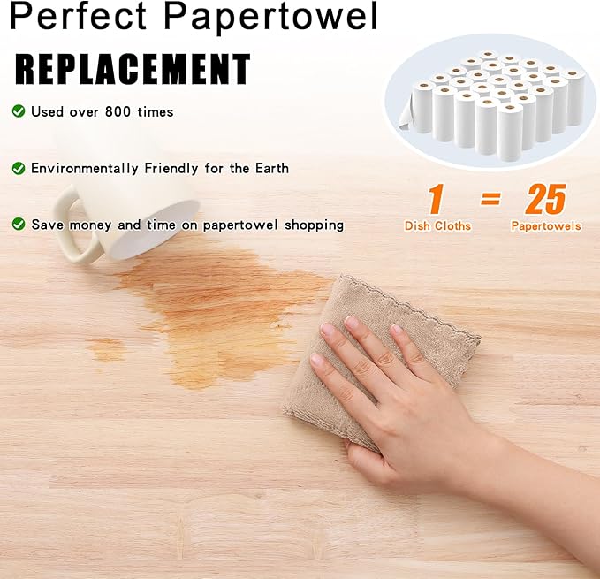 Homaxy 24 Pack Kitchen Dish Cloths (10 x 10 Inches, Tan), Super Soft and Absorbent Coral Velvet Dish Towels, Nonstick Oil Fast Drying Microfiber Cleaning Cloth, No Lint Household Dishcloths