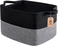 Goodpick Woven Storage Baskets for Organizing, Cotton Rope Organizer for Living Room, Closet Storage Bins for Toys Books, Rectangle Laundry Basket with Handles, 13"x10"x9", Black & Gray