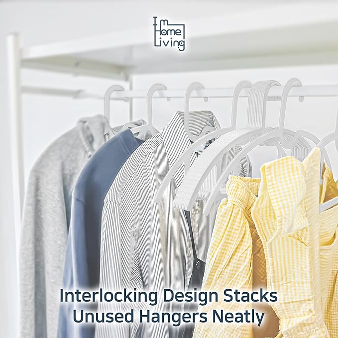 15" Compact Slim & Slimlink Interlocking Clothes Hangers, Space-Saving Lightweight Plastic Hangers for Small Closets, Dorms, Apartments, Travel, RVs & Petite Clothing (White, 30)