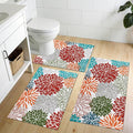 Vaukki Bathroom Rug Set 3 Piece, Non Slip Absorbent Rubber Backed Floral Bath Floor Mat Fit Under Door, Ultra Thin Quick Drying Bath Rug for Shower, Tub and Toilet, 17"x26"+17"x32"+17"x24"U, Red