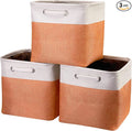 Fabric Cube Storage Boxes Foldable Storage Bins 13-Inch Orange and Beige Patchwork Storage Baskets Cube Storage Bins with Handle Cube Inserts Storage for Home and Office Supplies 3 Pcs/Pack, Sy-1