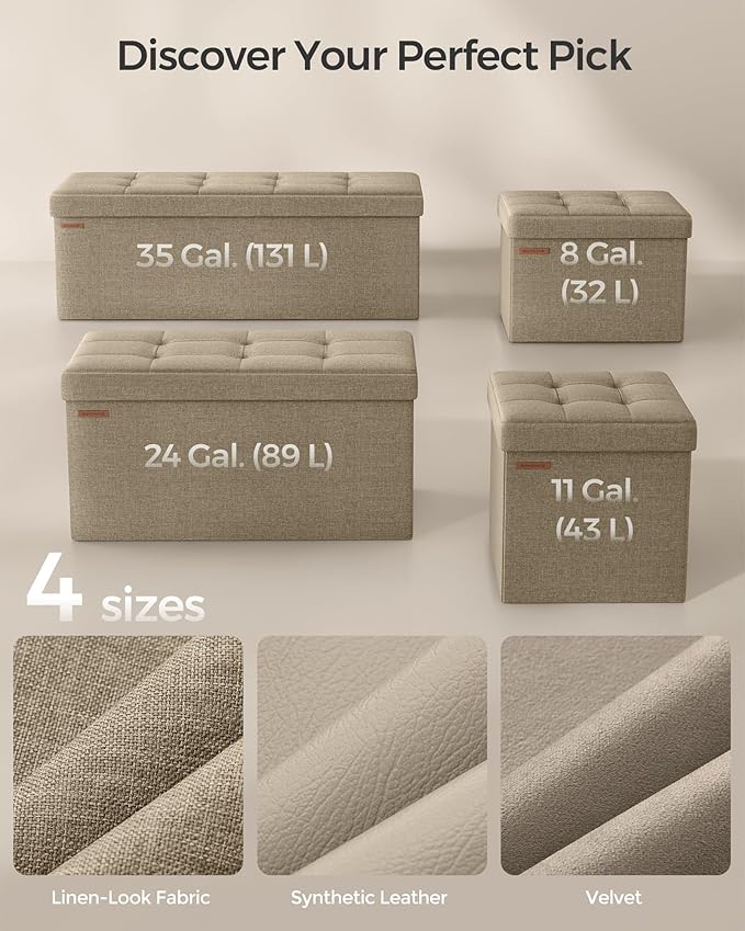 SONGMICS MAZIE Collection - Small Folding Storage Ottoman, Foot Rest Stool, 12.2 x 16.1 x 12.2 Inches, 286 lb Load Capacity, for Living Room, Bedroom, Home Office, Dorm, Light Taupe ULSF102K01